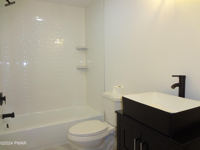 full bathroom featuring toilet, shower / tub combination, and vanity