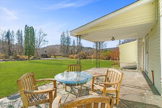 view of patio featuring a mountain view