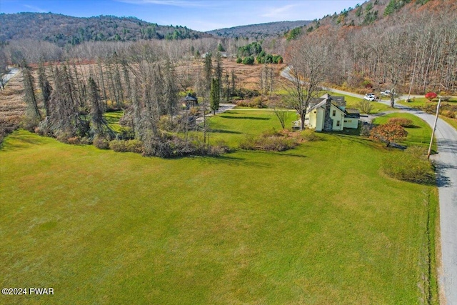 drone / aerial view featuring a mountain view