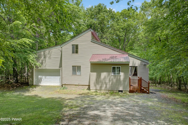 116 Rainbow Dr, Lackawaxen, PA 18435 - rear view of house with dirt driveway and metal roof