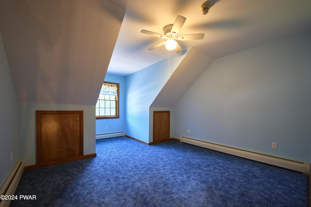 bonus room with ceiling fan, lofted ceiling, and baseboard heating