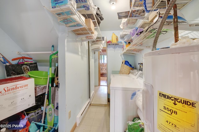380 Falling Waters Blvd, Lackawaxen, PA 18435 - washroom featuring water heater, washing machine and clothes dryer, and baseboard heating