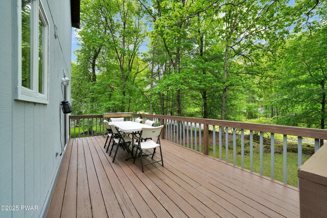 380 Falling Waters Blvd, Lackawaxen, PA 18435 - wooden terrace with outdoor dining area