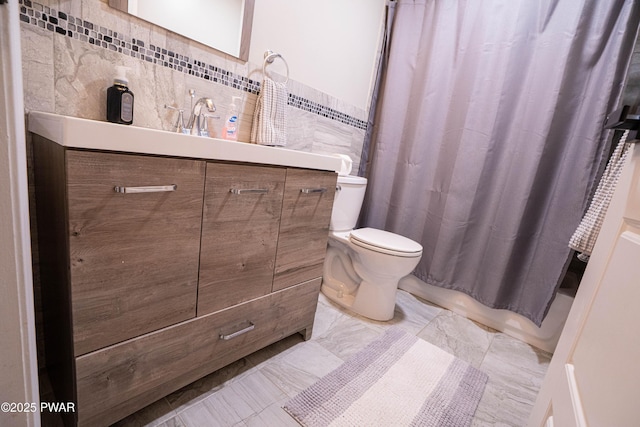 28 Woodcrest Ln, Lake Ariel, PA 18436 - bathroom featuring vanity, shower / bath combination with curtain, and tile walls