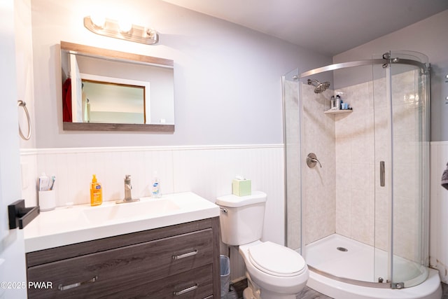 28 Woodcrest Ln, Lake Ariel, PA 18436 - bathroom with vanity, a stall shower, and wainscoting