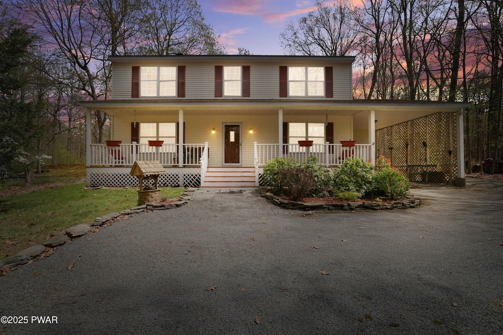119 Lone Pine Bay Rd, Hawley, PA 18428 - country-style home with covered porch and aphalt driveway