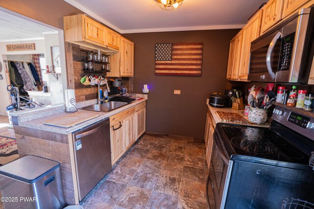 477 Purdytown Tpke, Lakeville, PA 18438 - kitchen featuring light countertops, stone finish floor, a sink, and stainless steel appliances