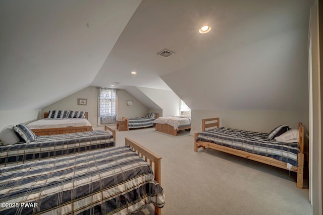 130 Calico Ct, Paupack, PA 18451 - bedroom with visible vents, recessed lighting, carpet, and vaulted ceiling
