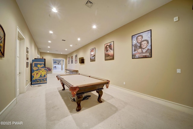 130 Calico Ct, Paupack, PA 18451 - playroom with billiards, visible vents, baseboards, recessed lighting, and carpet flooring