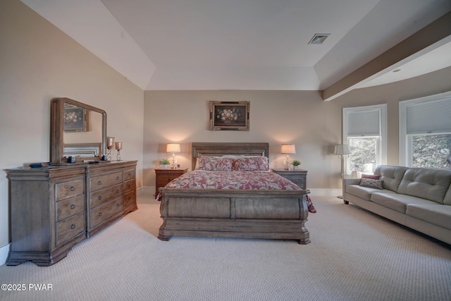 130 Calico Ct, Paupack, PA 18451 - bedroom with a tray ceiling, visible vents, baseboards, and light colored carpet