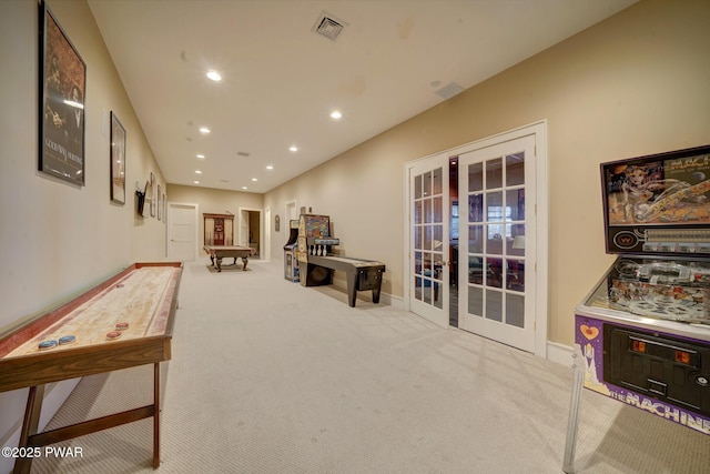130 Calico Ct, Paupack, PA 18451 - recreation room featuring visible vents, recessed lighting, french doors, and carpet floors