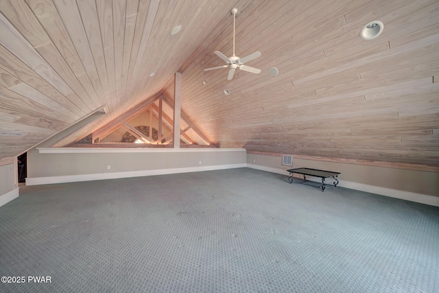 130 Calico Ct, Paupack, PA 18451 - additional living space featuring vaulted ceiling, wood ceiling, carpet, and ceiling fan