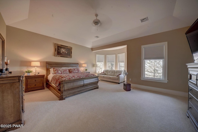 130 Calico Ct, Paupack, PA 18451 - bedroom featuring visible vents, baseboards, light carpet, and ceiling fan