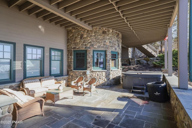 130 Calico Ct, Paupack, PA 18451 - view of patio with an outdoor living space and a hot tub