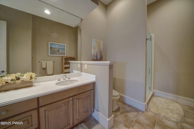 130 Calico Ct, Paupack, PA 18451 - full bathroom featuring toilet, a stall shower, tile patterned flooring, baseboards, and vanity