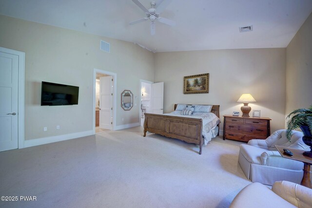 130 Calico Ct, Paupack, PA 18451 - bedroom featuring lofted ceiling, baseboards, visible vents, and connected bathroom
