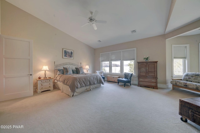 130 Calico Ct, Paupack, PA 18451 - bedroom with visible vents, multiple windows, carpet, and high vaulted ceiling