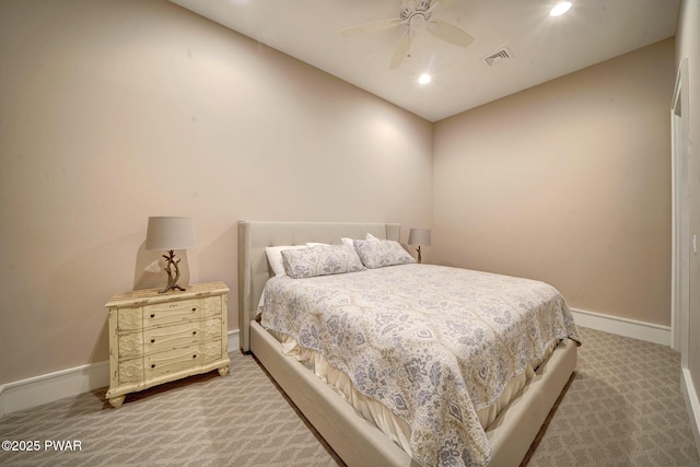 130 Calico Ct, Paupack, PA 18451 - carpeted bedroom with recessed lighting, visible vents, baseboards, and a ceiling fan