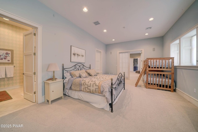 130 Calico Ct, Paupack, PA 18451 - bedroom featuring light carpet, visible vents, and recessed lighting