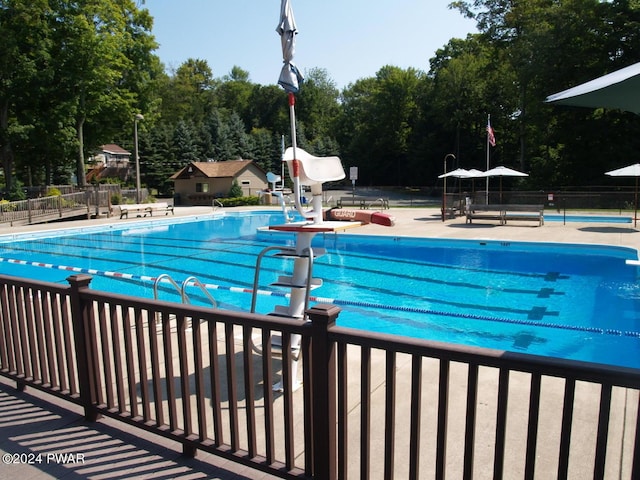 view of swimming pool with a patio area