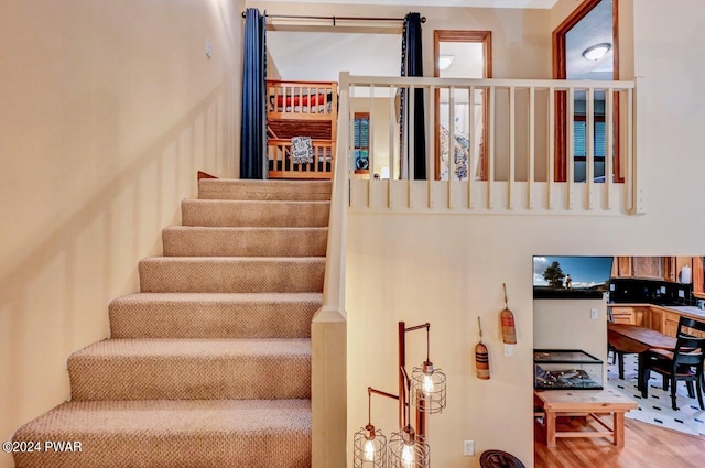 staircase with wood-type flooring