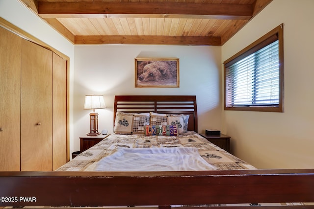 1706 Windemere Ct, Lake Ariel, PA 18436 - bedroom featuring a wood ceiling with exposed beams and a closet