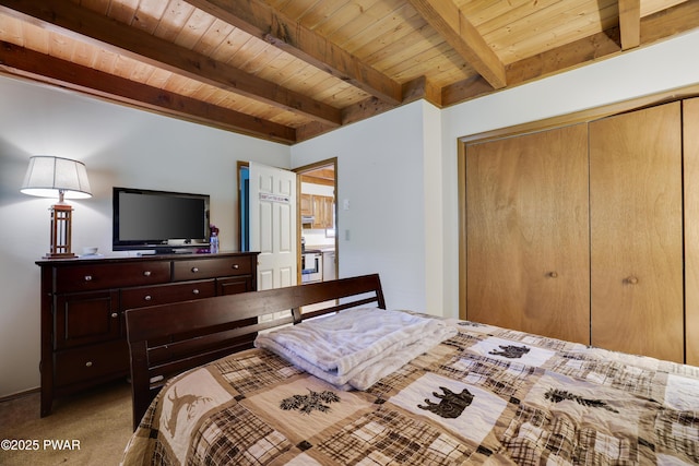1706 Windemere Ct, Lake Ariel, PA 18436 - bedroom with a wood ceiling with exposed beams, carpet floors, and a closet