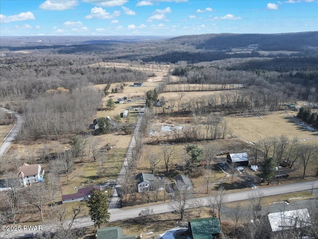 aerial view featuring a forest view