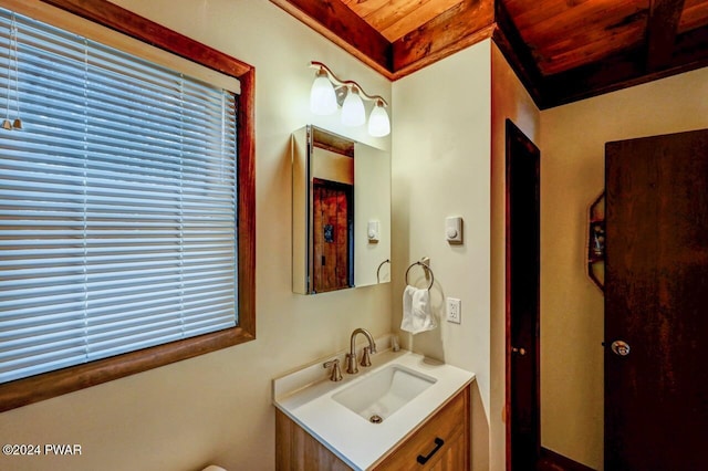 bathroom featuring vanity and wooden ceiling