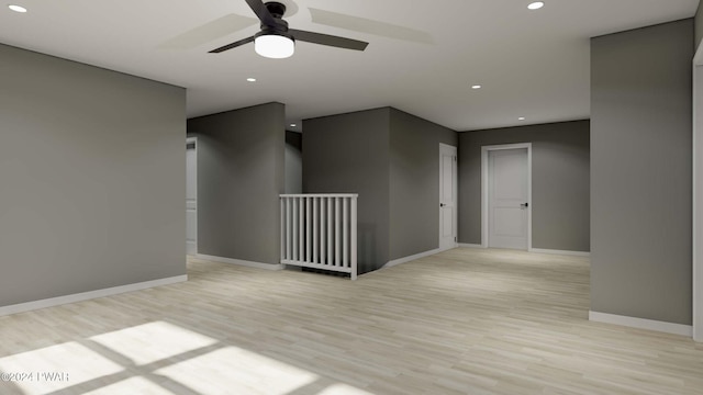 empty room featuring light hardwood / wood-style floors and ceiling fan