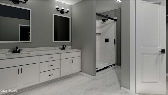 bathroom with vanity and walk in shower