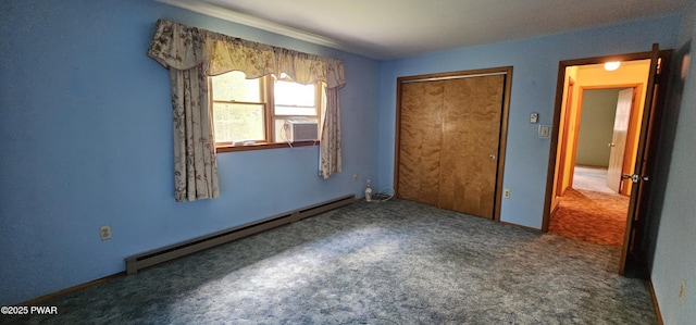 24 Buff Rd, Cochecton, Ny, NY 12726 - unfurnished bedroom with baseboard heating, carpet floors, cooling unit, and a closet
