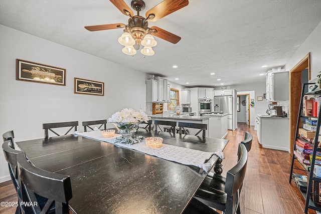 216 Comstock Dr, Lords Valley, PA 18428 - dining area with hardwood / wood-style floors, ceiling fan, and recessed lighting