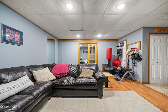 216 Comstock Dr, Lords Valley, PA 18428 - living room featuring wood finished floors, a drop ceiling, and recessed lighting