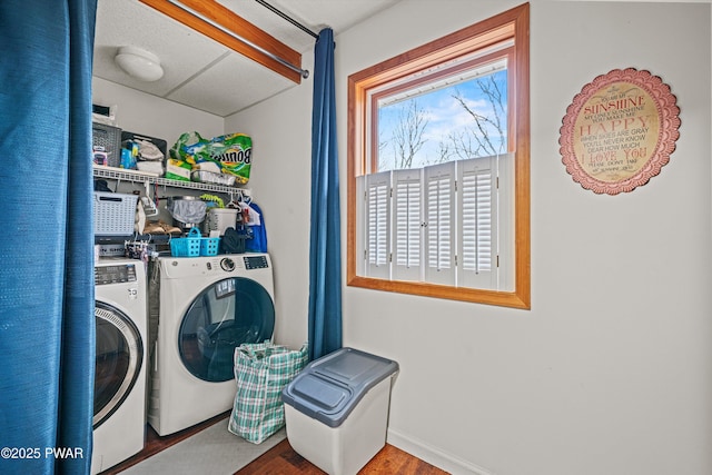 216 Comstock Dr, Lords Valley, PA 18428 - laundry area with washing machine and dryer and wood finished floors