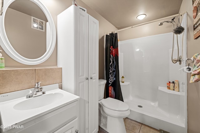 216 Comstock Dr, Lords Valley, PA 18428 - full bath featuring tile patterned flooring, a shower with shower curtain, and vanity