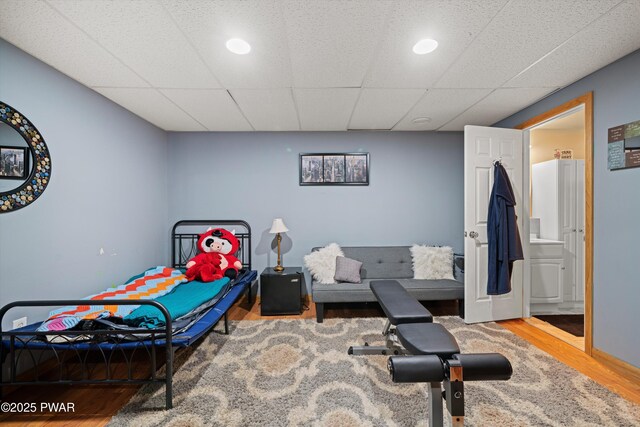 216 Comstock Dr, Lords Valley, PA 18428 - bedroom featuring wood finished floors, recessed lighting, and a paneled ceiling