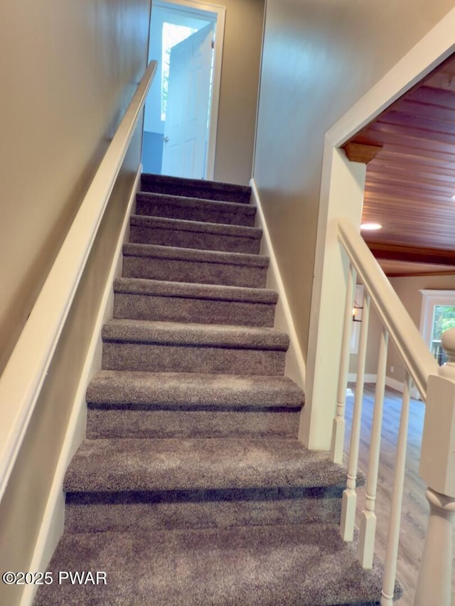 17 Applegate Rd, Lake Ariel, PA 18436 - stairs featuring carpet and wooden ceiling