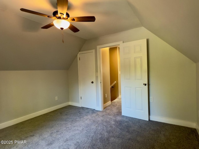 17 Applegate Rd, Lake Ariel, PA 18436 - bonus room with lofted ceiling, dark carpet, a ceiling fan, and baseboards