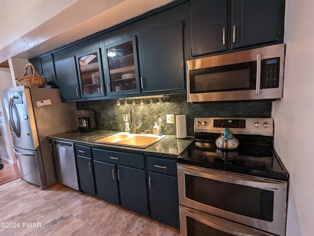 kitchen featuring backsplash, stainless steel appliances, and sink