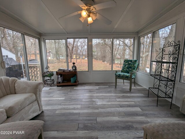 sunroom / solarium with ceiling fan