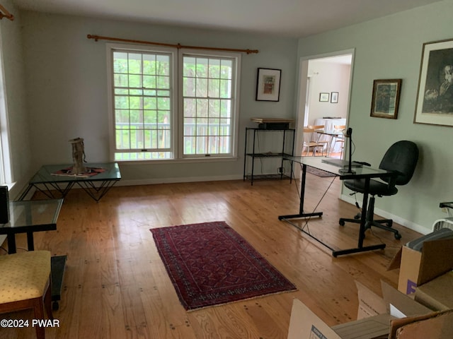 office with light hardwood / wood-style flooring