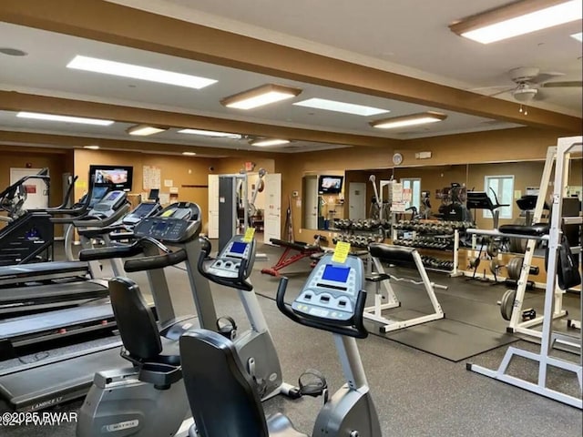 gym with ceiling fan