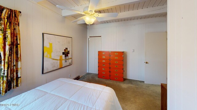 802 Rimrock Ct, Lords Valley, PA 18428 - carpeted bedroom with a ceiling fan and beamed ceiling
