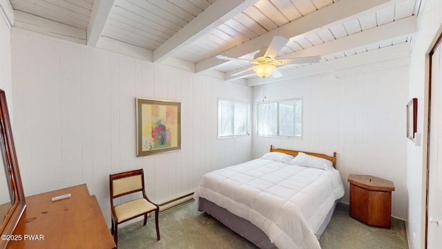 802 Rimrock Ct, Lords Valley, PA 18428 - bedroom featuring beam ceiling, carpet, and ceiling fan