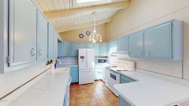 802 Rimrock Ct, Lords Valley, PA 18428 - kitchen featuring light countertops, a sink, blue cabinets, and white appliances