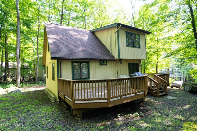 28 Lakewood Dr, Lake Ariel, PA 18436 - rear view of property with a shingled roof and a deck