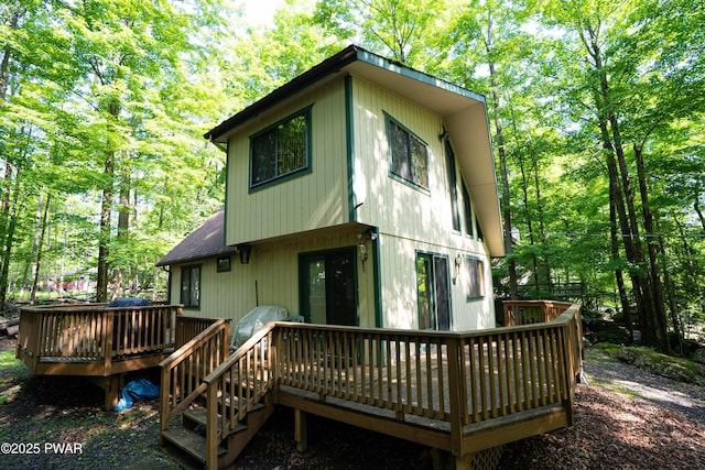 28 Lakewood Dr, Lake Ariel, PA 18436 - back of house featuring a wooden deck and roof with shingles
