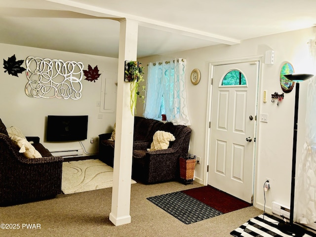 106 Keystone Ct, Dingmans Ferry, PA 18328 - carpeted entrance foyer with a baseboard heating unit and baseboards
