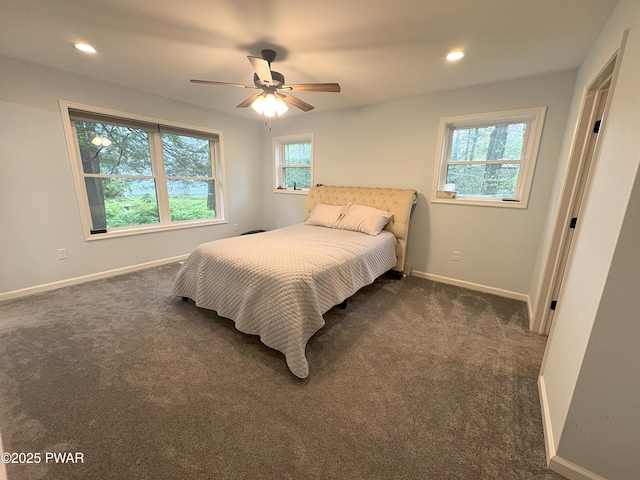 1006 Redlawn Ln, Lake Ariel, PA 18436 - bedroom featuring dark colored carpet, recessed lighting, and a ceiling fan